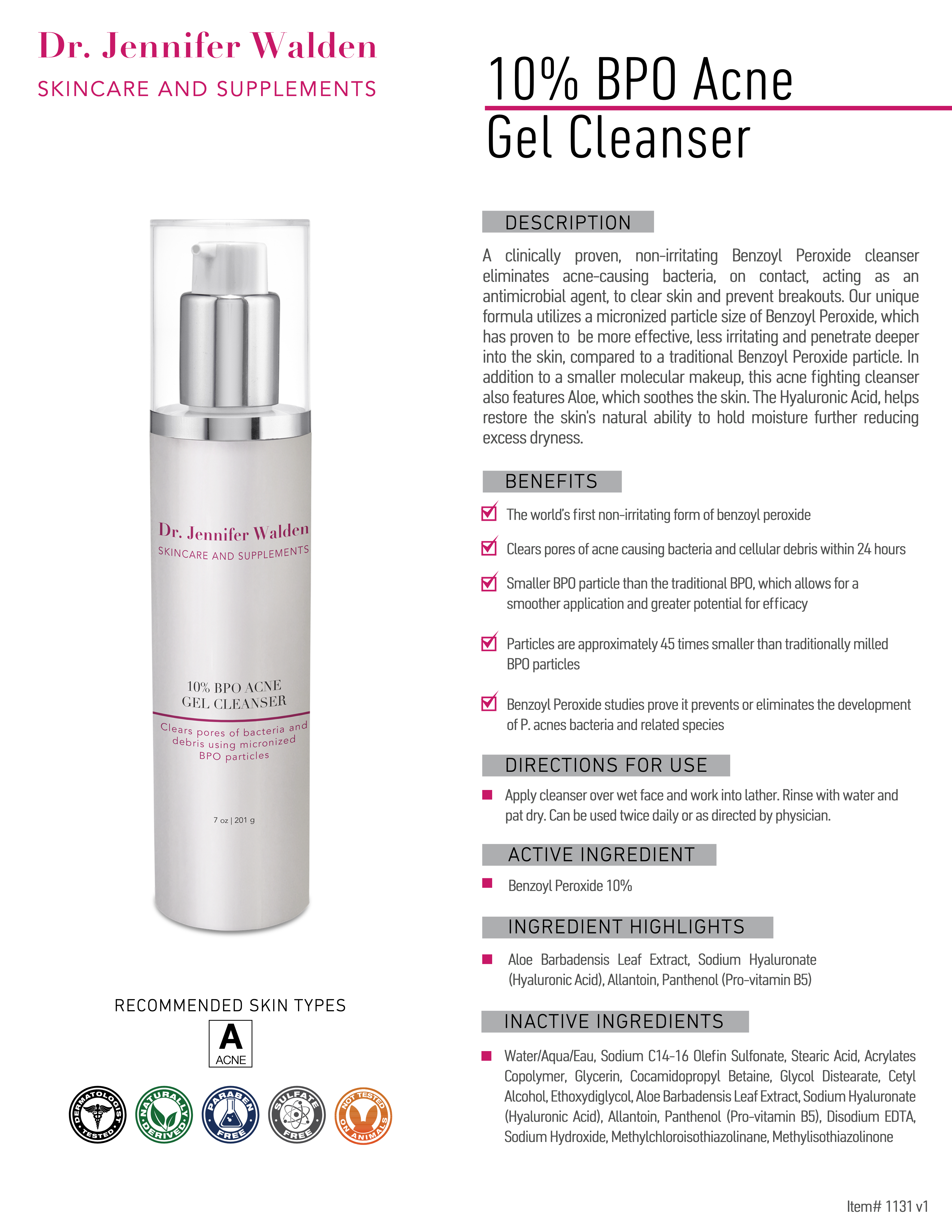 10% BENZOYL PEROXIDE ACNE GEL CLEANSER