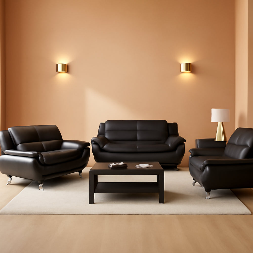 3 Piece Black Sofa Set Modern Living Room Couch Set Sofa Loveseat Chair For Home Decor